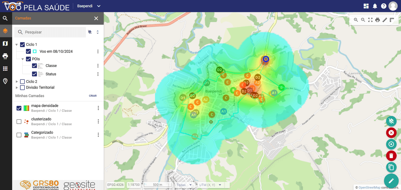 Mapa de calor das regiões críticas