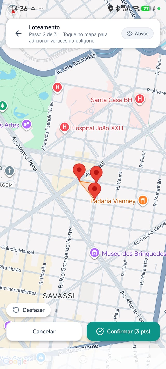 Cadastro de ativo pelo app com desenho da geometria no mapa