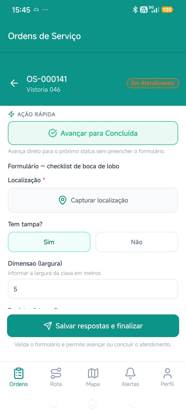 Formulário de campo preenchido no app sem conexão