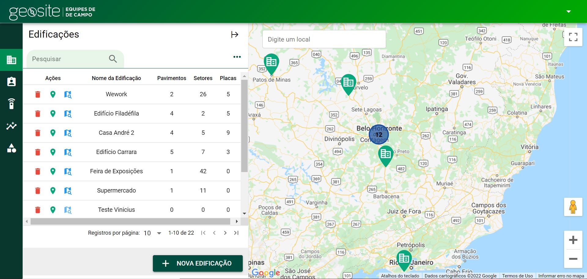 Edificações no sistema Geosite