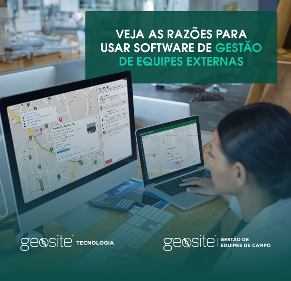 mulher em frente a um notebook utiliza um software para gestão de equipes externas