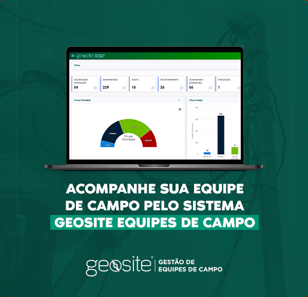 Geosite Equipes de Campo: o fundo verde e com a imagem da ferramenta e o título do blog em letras brancas.